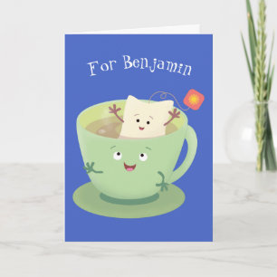 Carte Bande dessinée de la tasse de thé mignonne humour 