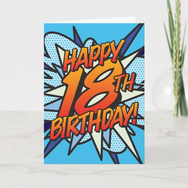Carte Bande dessinée HEUREUX 18E ANNIVERSAIRE bleu (Devant)