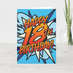Carte Bande dessinée HEUREUX 18E ANNIVERSAIRE bleu