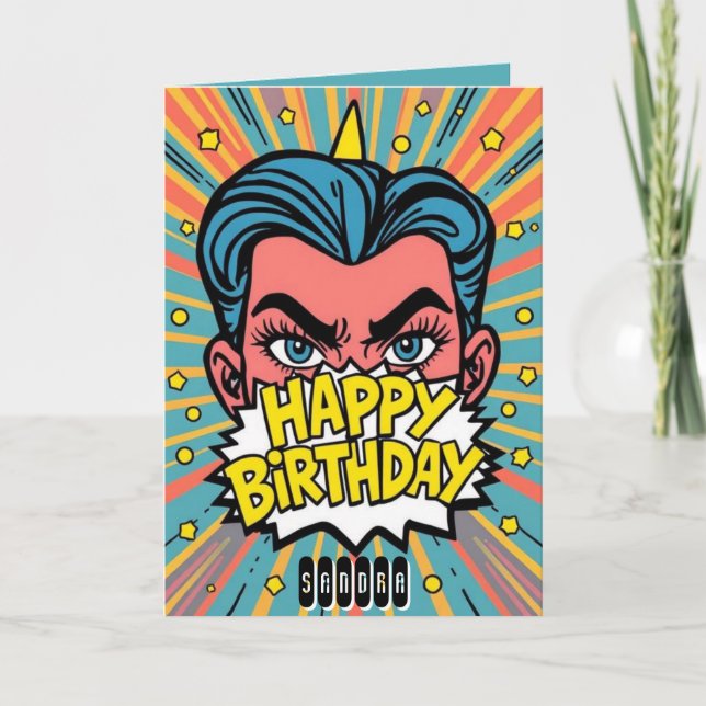 Carte bande dessinée pop Joyeux anniversaire (Devant)