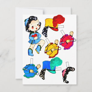 Carte Bande scolaire Fille papier Vintage Poupée coupée