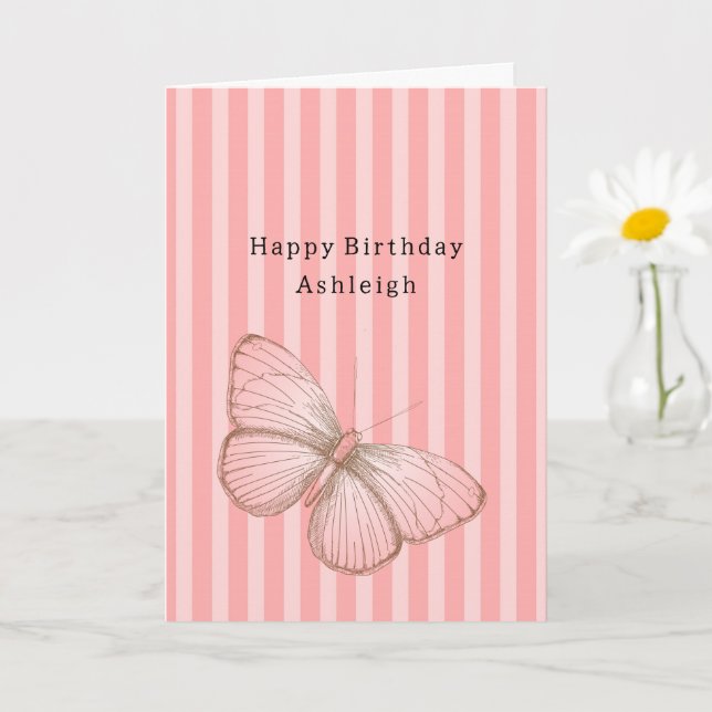 Carte Bandes roses avec anniversaire papillon (Petite plante)