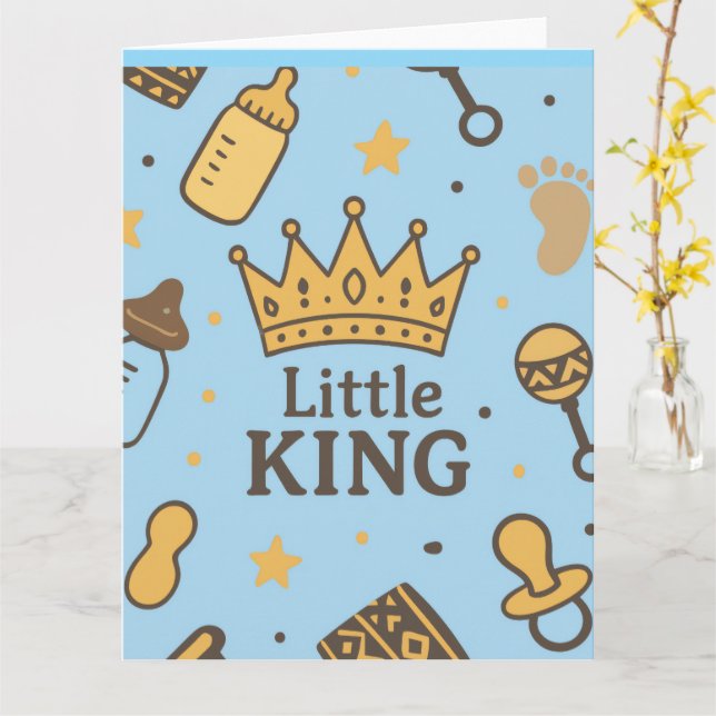 Carte "Bannière de Baby shower Little King - Blue & Gold (Fleur jaune)