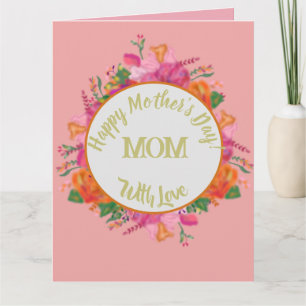 Carte Bannière de cercle floral Fête des Mères Rose