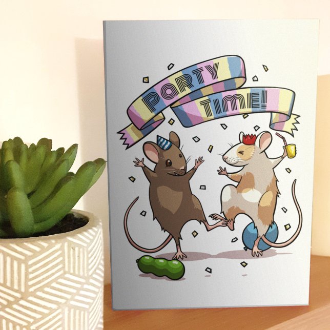 Carte Bannière de fête Danse de souris Confetti et ballo (Créateur téléchargé)