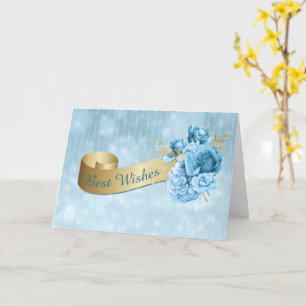 Carte Bannière or avec Mariage de fleurs bleues 