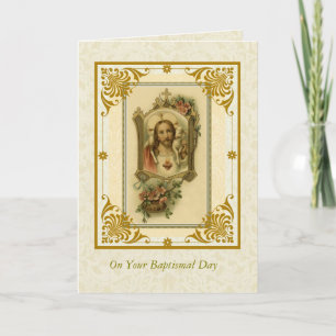 Carte BAPTÊME ADULTE Sacré-Cœur de Jésus avec agneau