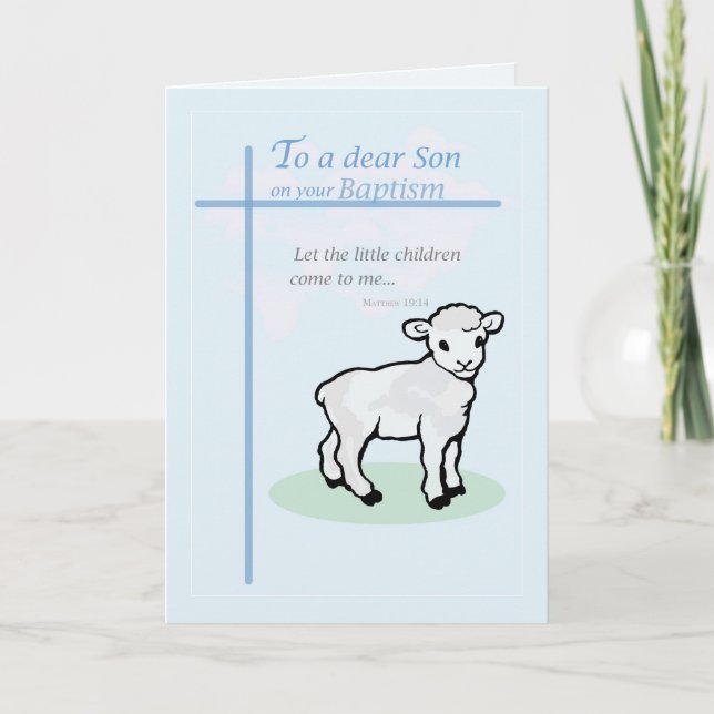 Carte Baptême Agneau Bleu Fils (Devant)