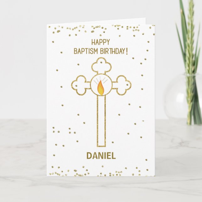 Carte Baptême Anniversaire Nom personnalisé Gold Look Cr (Devant)