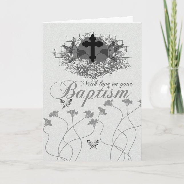 Carte Baptême Avec Fleurs Et Oiseaux Humming (Devant)