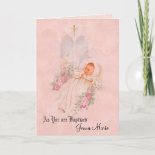 Carte Baptême Bébé Fille Roses Croix