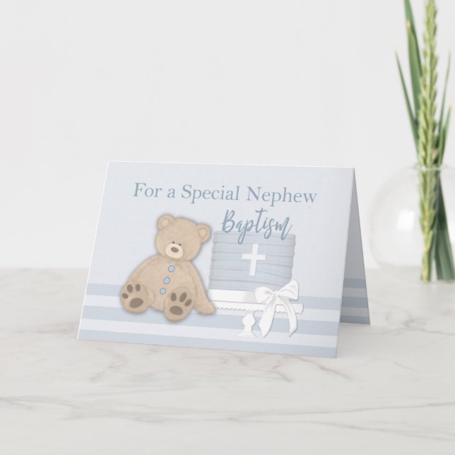 Carte Baptême bleu Nephew Cake Teddy Ours (Devant)
