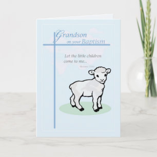 Carte Baptême Bleu Petit-Fils Agneau
