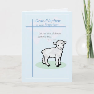 Carte Baptême Bleu Petit-fils Néveu Agneau