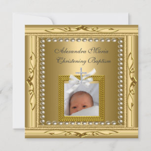 Carte Baptême Christening Gold Photo Frame Bow