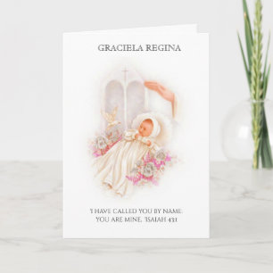 Carte Baptême Christening Scripturaire Bébé Fille Roses
