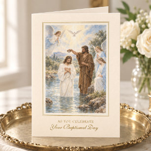 Carte Baptême d'adulte de Jésus aquarelle vintage Baptêm