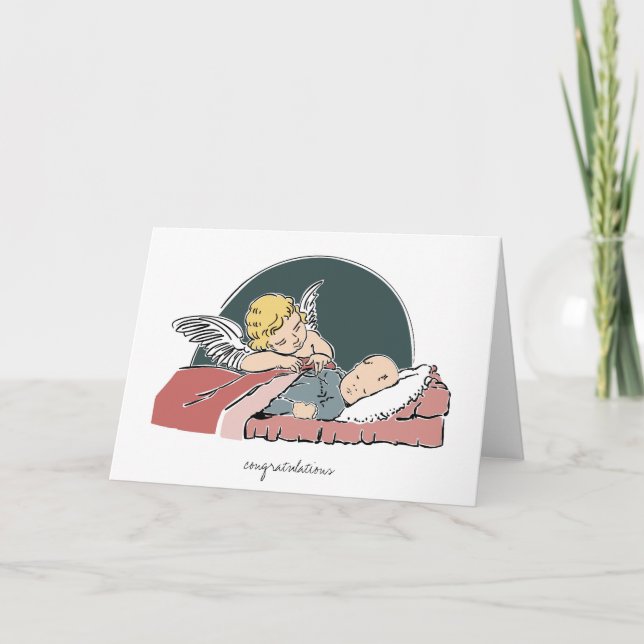 Carte Baptême de bébé Salutation carte-Angel Tucking Bab (Devant)