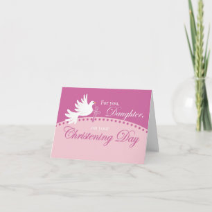 Carte Baptême de fille à la colombe sur fond rose