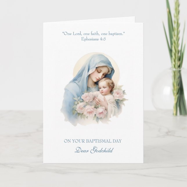 Carte Baptême de filleule Fille bébé Baptême Marie Jésus (Devant)