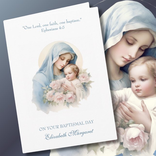 Carte Baptême de filleule Fille bébé Baptême Marie Jésus (Créateur téléchargé)