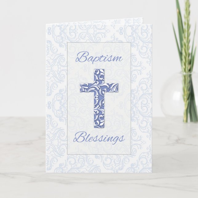 Carte Baptême de garçon Bénédictions Croix Bleue Fils de (Devant)