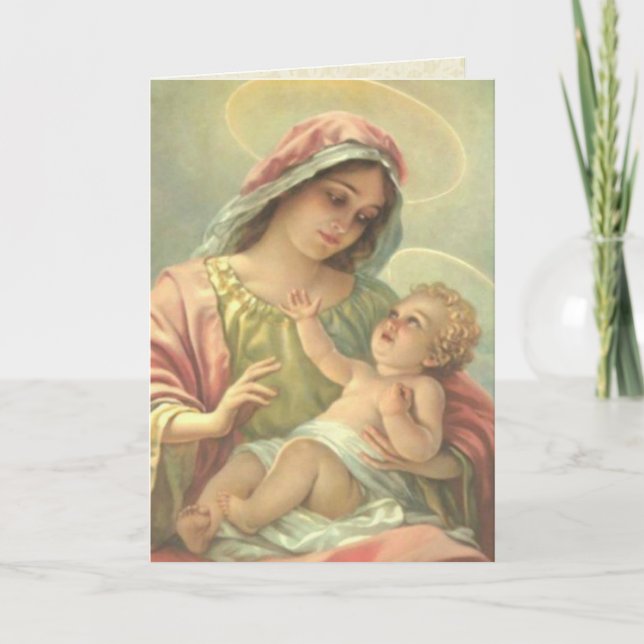 Carte BAPTÊME DE GARÇON Vierge Marie avec l'Enfant Chris (Devant)