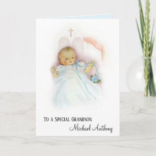 Carte Baptême de petit-fils Bébé garçon Bénédiction de b