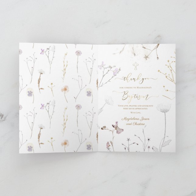 Carte Baptême fleur sauvage merci d'être venu (Intérieur)