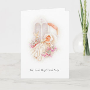 Carte BAPTÊME Fleurs de Roses Bénédiction pour Bébé Fill