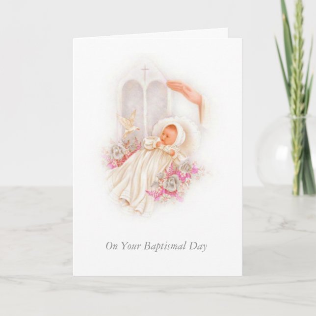 Carte BAPTÊME Fleurs de Roses Bénédiction pour Bébé Fill (Devant)