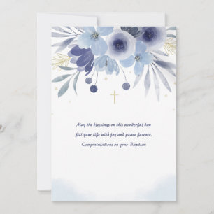 Carte Baptême Florale Bleue