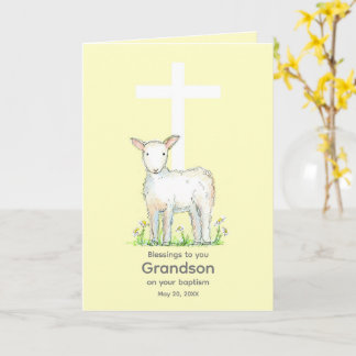 Carte Baptême Grandson Bénédiction Agneau Croix Religieu