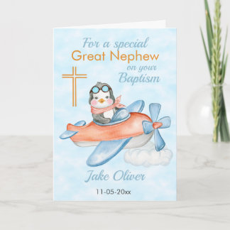 Carte Baptême Great Nephew Penguin avion
