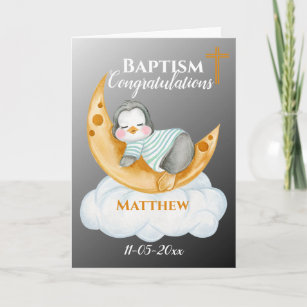 Carte Baptême mignonne Félicitations Baby Penguin Card