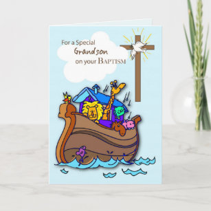 Carte Baptême Petit-fils avec Arche de Noé, Bleu