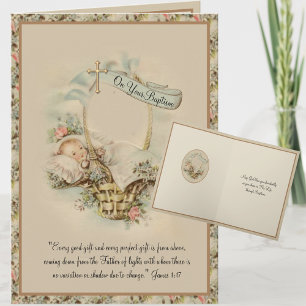 Carte Baptême religieux vintage garçon ou fille