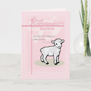 Carte Baptême, Rose, Arrière-petite-fille, Agneau