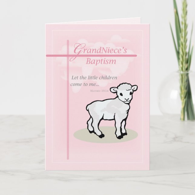 Carte Baptême, Rose, Petite-nièce, Agneau (Devant)