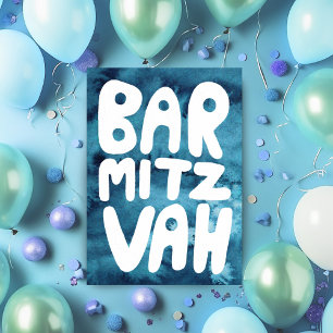 Carte BAR MITZVAH Personnalisable aquarelle bleue Félici