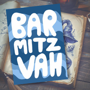 Carte BAR MITZVAH Personnalisable Blue Wavy Stripes Cong