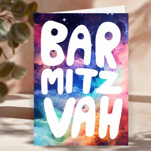 Carte BAR MITZVAH Personnalisable Rainbow Galaxy Félicat