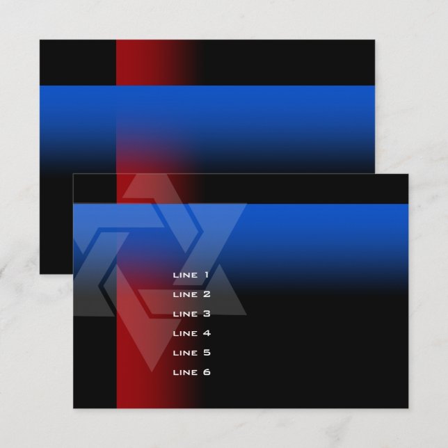 Carte Bar Mitzvah Rouge et bleu sur n'importe quelle cou (Devant / Derrière)