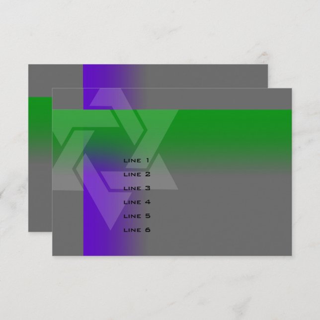 Carte Bar Mitzvah violet et vert sur n'importe quelle co (Devant / Derrière)