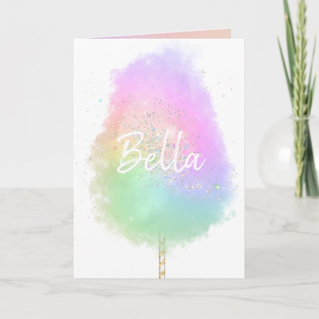 Carte Barbe à papa arc-en-ciel paillettes mignon (Devant)