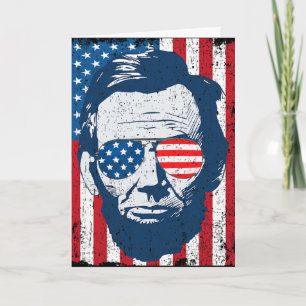 Carte Barbe d'Abe Lincoln Lunettes de soleil et drapeau 