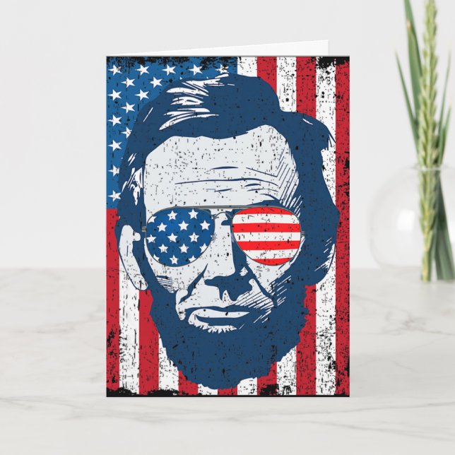 Carte Barbe d'Abe Lincoln Lunettes de soleil et drapeau  (Devant)