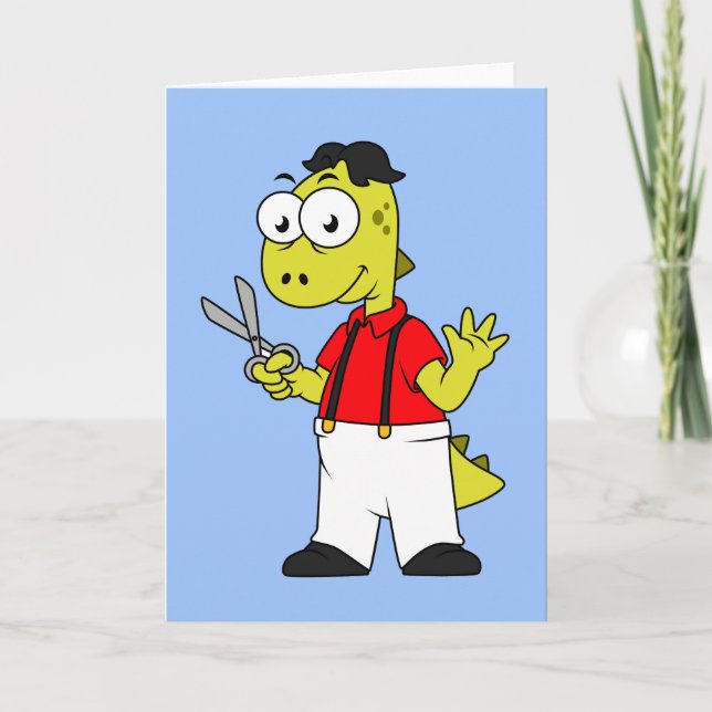 Carte Barbier À Rex Tyrannosaurus Avec Ciseaux. (Devant)