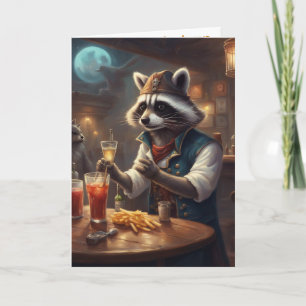 Carte Barman anniversaire drôle capricieux raton laveur