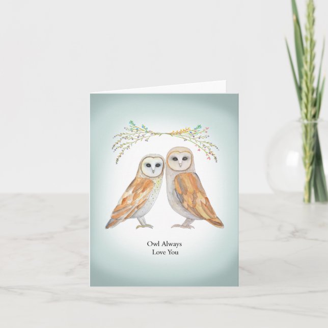 Carte Barn Owl Couple Mariage Anniversaire Cute Ows (Devant)